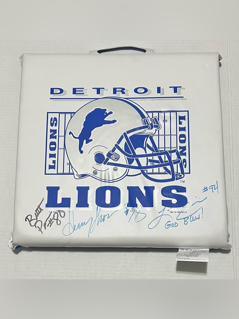Vintage Signed 1993 Detroit Lions Stadium Seat Cushion Herman Moore Luther Ellis